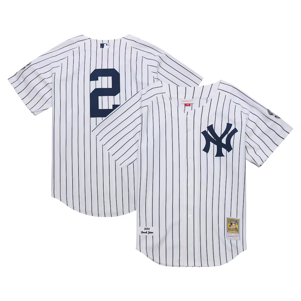 NY.Yankees #2 Derek Jeter White 2014 Cooperstown Collection Authentic Throwback Jersey