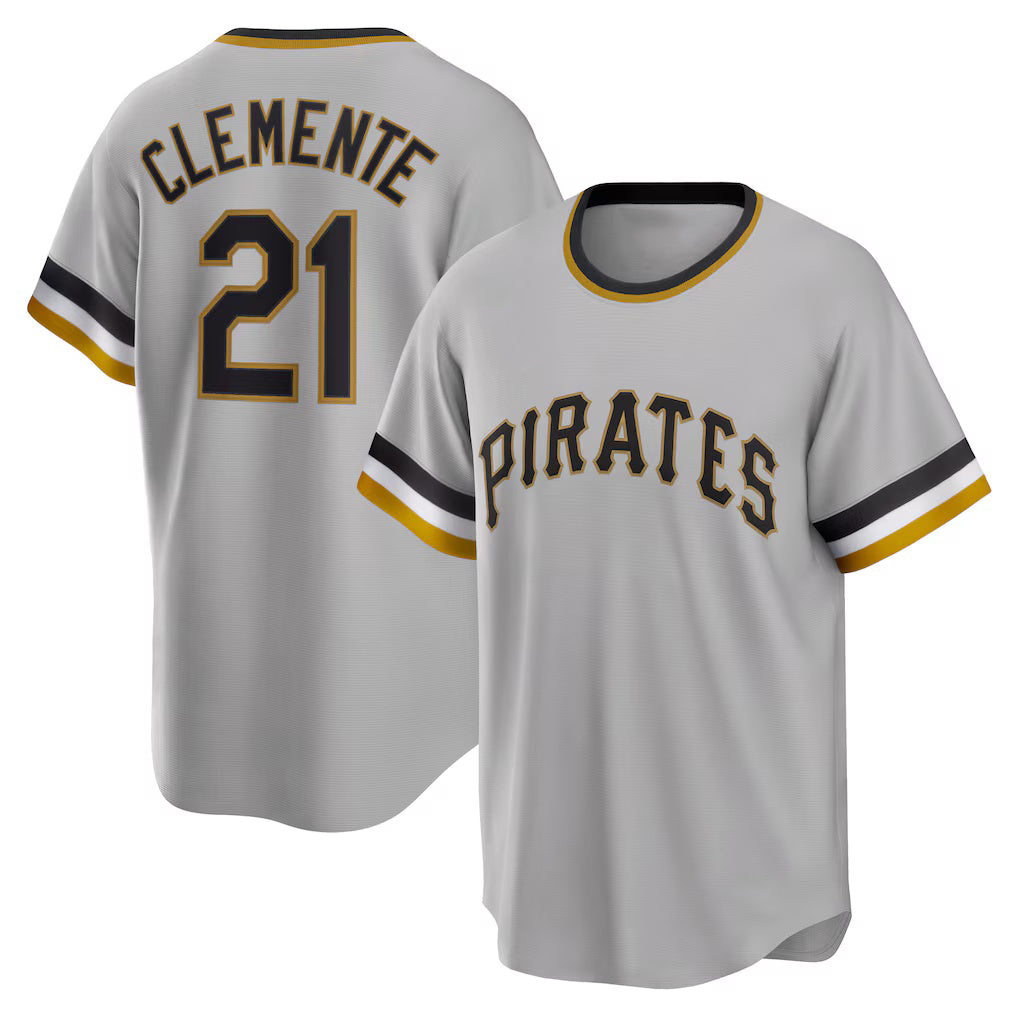 P.Pirates #21 Roberto Clemente Gray Road Cooperstown Collection Player Jersey