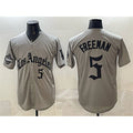 LA.Dodgers #5 Freddie Freeman Gray LA Gothic Style With 2025 World Series Champions Patch Limited Stitched Jersey