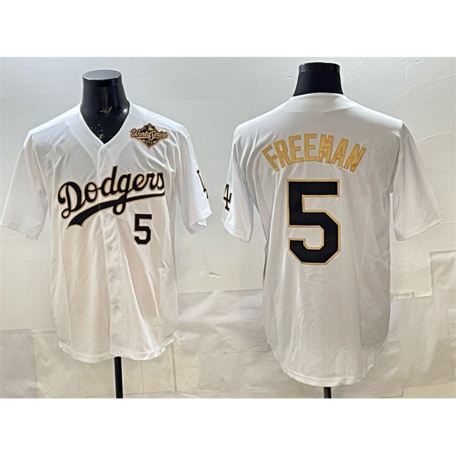 LA.Dodgers #5 Freddie Freeman White Gold 2025 World Series Limited Stitched Jersey