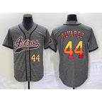 H.Astros #44 Yordan Alvarez Number Grey Gridiron Cool Base Stitched  Jersey