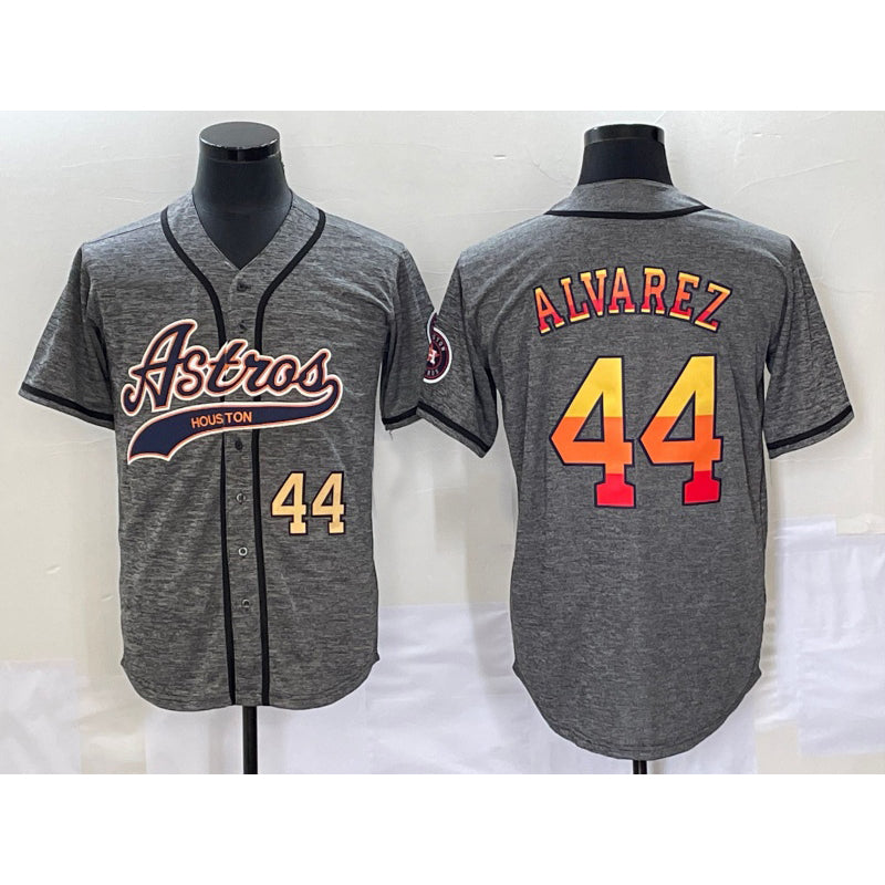 H.Astros #44 Yordan Alvarez Number Grey Gridiron Cool Base Stitched  Jersey