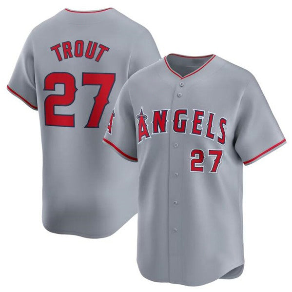 LA.Angels #27 Mike Trout Gray Away Limited Stitched Jersey