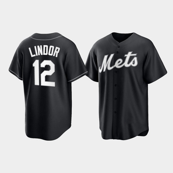 NY.Mets #12 Francisco Lindor Black Cool Base Stitched Jersey