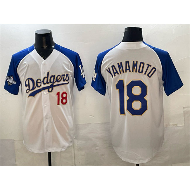 LA.Dodgers #18 Yoshinobu Yamamoto White Royal 2025 World Series Patch Limited Stitched Jersey
