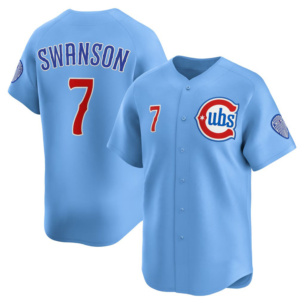 C.Cubs #7 Dansby Swanson Baby Blue 2nd Alternate Limited Player Jersey