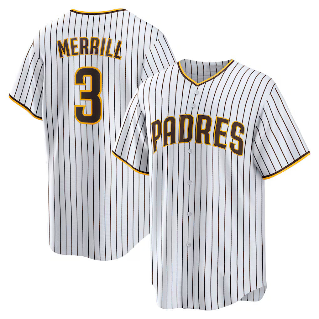 SD.Padres #3 Jackson Merrill White Home Replica Jersey