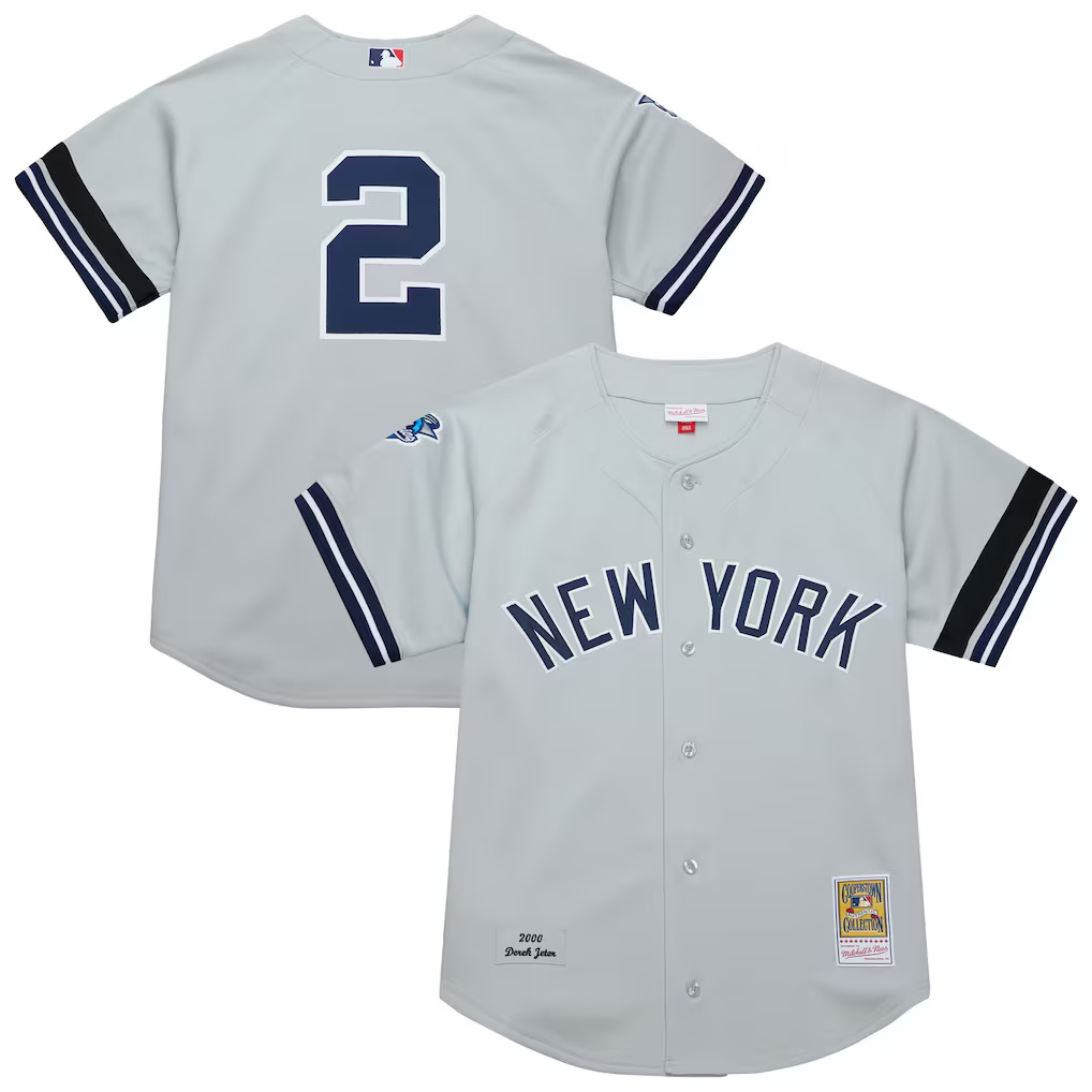 NY.Yankees #2 Derek Jeter Mitchell & Ness Gray Cooperstown Collection 2000 World Series Authentic Jersey
