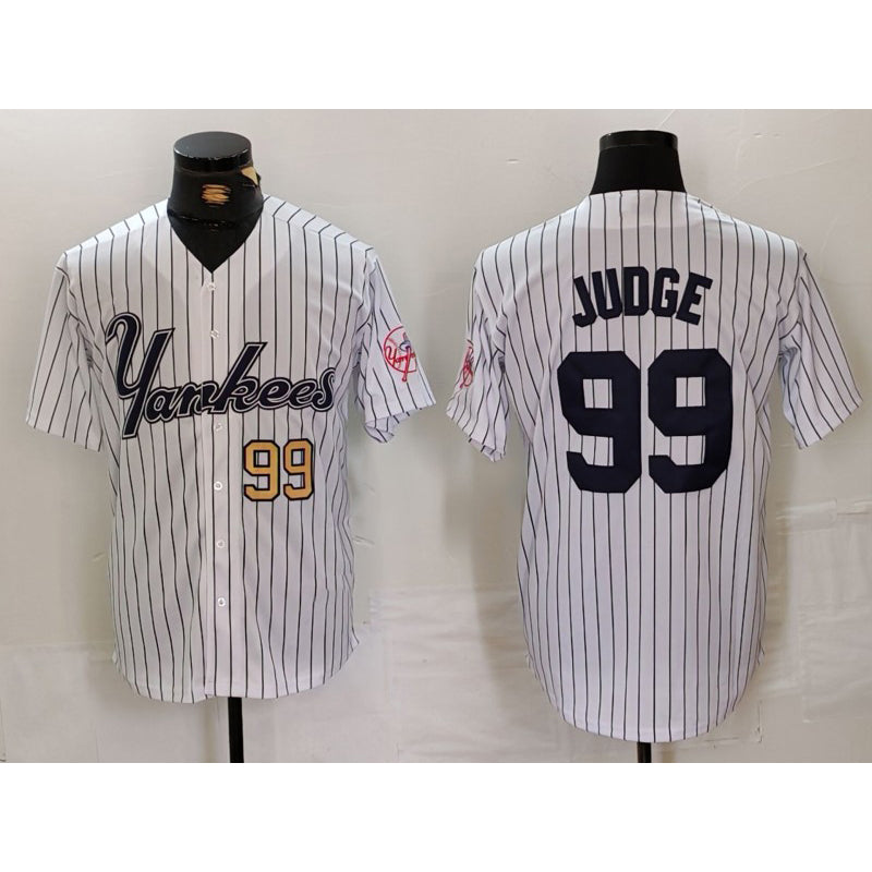 NY.Yankees #99 Aaron Judge Number White Pinstripe Fashion Cool Base 2 Jerseys