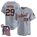 D.Tigers #29 Tarik Skubal Gray Logo Patch Vapor Premier Limited Stitched Jersey