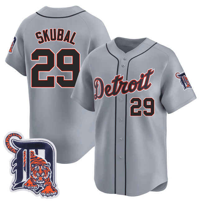 D.Tigers #29 Tarik Skubal Gray Logo Patch Vapor Premier Limited Stitched Jersey