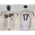 LA.Dodgers #17 Shohei Ohtani Number White Gold Fashion Stitched Cool 2 Base Limited Jersey