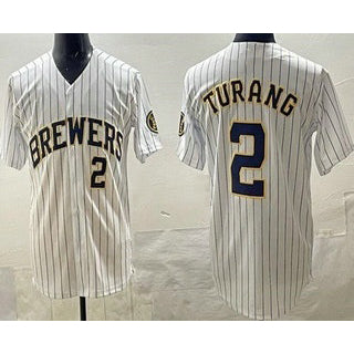 M.Brewers #2 Brice Turang White Limited Jersey