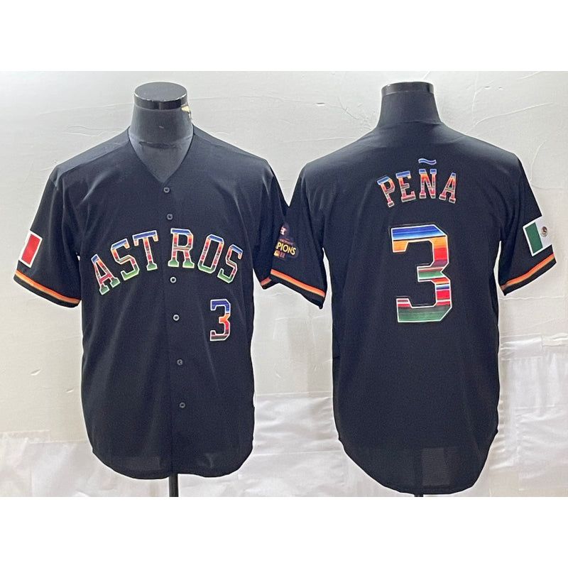 H.Astros #3 Jeremy Pena Number Black Rainbow World Serise Champions Patch Cool Base Stitched Jersey