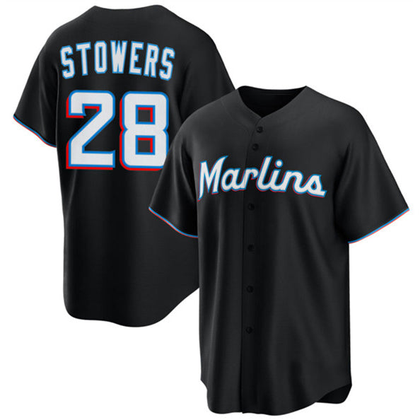 M.Marlins #28 Kyle Stowers Black Cool Base Stitched Jersey