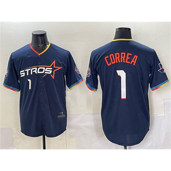 H.Astros #1 Carlos Correa Navy 2025 City Connect With Texas Patch Limited Stitched Jersey