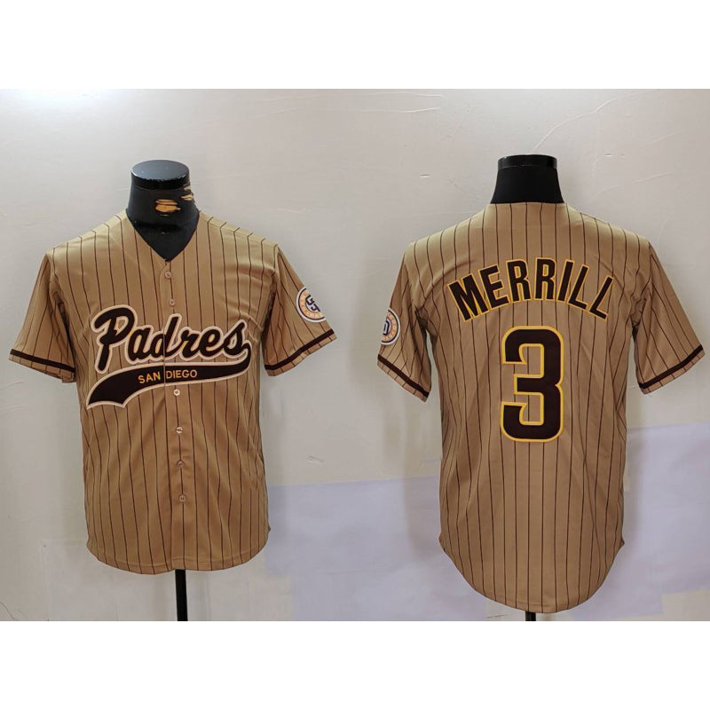 SD.Padres #3 Jackson Merrill Tan 2023 Cool Base 2 Stitched Jersey