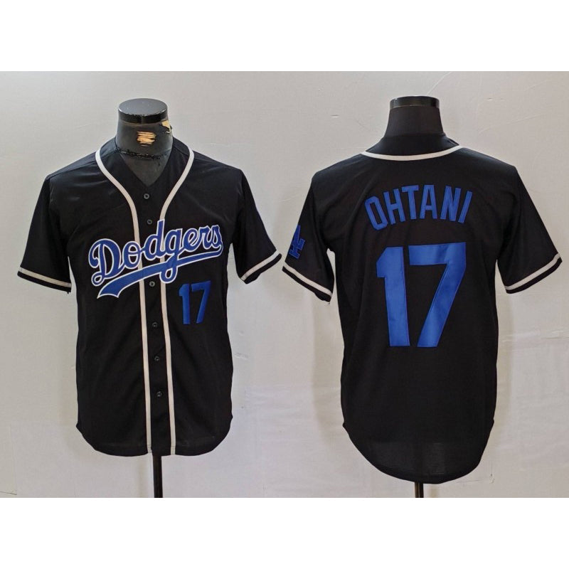 LA.Dodgers #17 Shohei Ohtani Number Black Cool Base With Patch Stitched Jersey