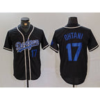 LA.Dodgers #17 Shohei Ohtani Number Black Cool Base With Patch Stitched Jersey