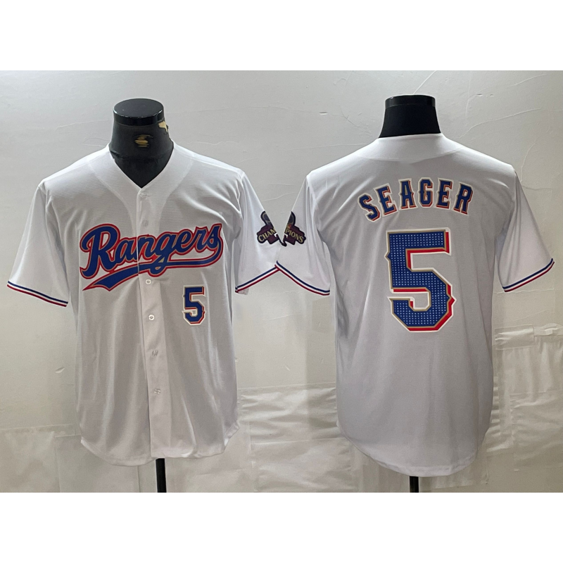 T.Rangers #5 Corey Seager Number White 2024 Gold Collection Limited Cool Base Jersey