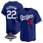 LA.Dodgers #22 Clayton Kershaw Royal 2024 World Series Champions Alternate Limited Stitched Jersey