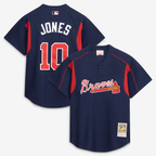 A.Braves #10 Chipper Jones Mitchell & Ness Navy Authentic Batting Practice Jersey