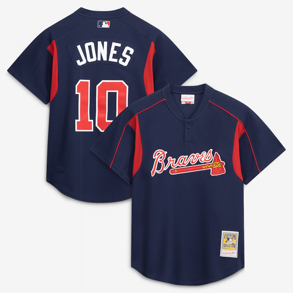 A.Braves #10 Chipper Jones Mitchell & Ness Navy Authentic Batting Practice Jersey