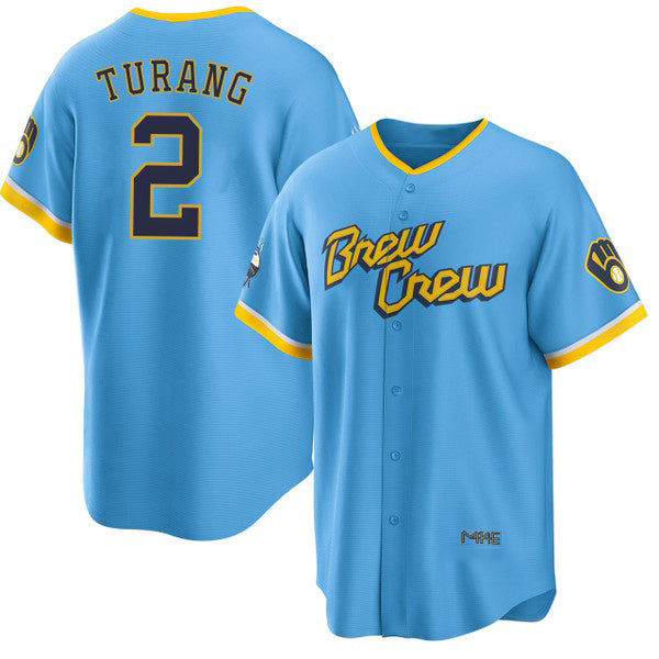 M.Brewers #2 Brice Turang Blue 2022 City Connect Cool Base Stitched Jersey