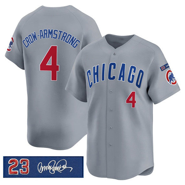 C.Cubs #4 Pete Crow-Armstrong Gray 'Ryne Sandberg Tribute' Vapor Limited V3 Stitched Jersey