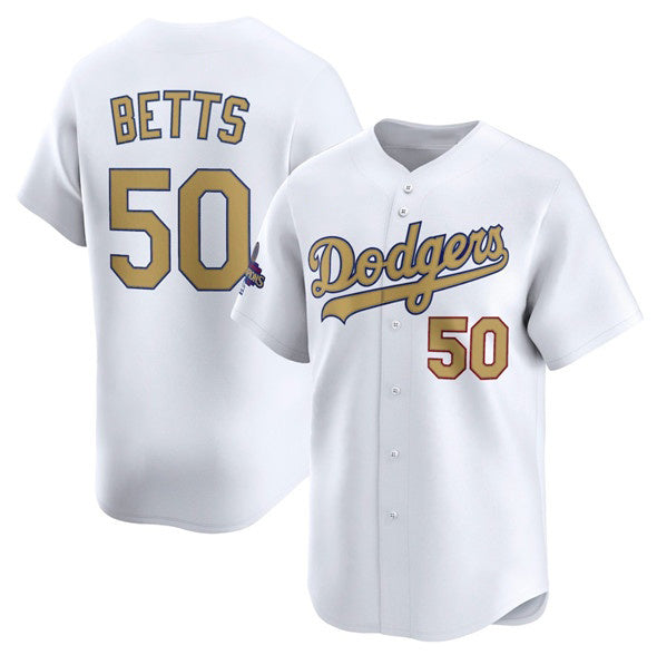 LA.Dodgers #50 Mookie Betts White 2025 Gold Collection Limited Stitched Jersey