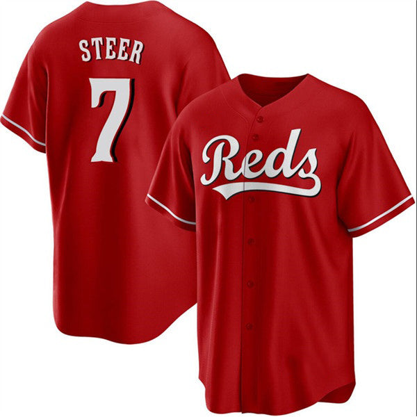 C.Reds #7 Spencer Steer Red Cool Base Stitched Jersey