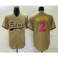 SD.Padres #2 Xander Bogaerts Number Tan Pinstripe 2023 City Connect Cool Base Stitched Jersey