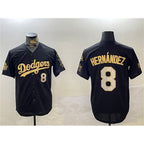 LA.Dodgers #8 Enrique Hernandez Black Gold 2024 World Series With Fernando Memorial Patch Home Limited Stitched Jersey