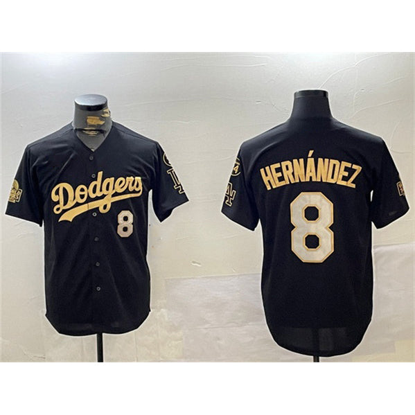 LA.Dodgers #8 Enrique Hernandez Black Gold 2024 World Series With Fernando Memorial Patch Home Limited Stitched Jersey