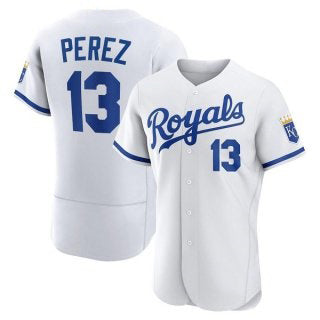 KC.Royals #13 Salvador Perez White Flex Base Stitched Jersey