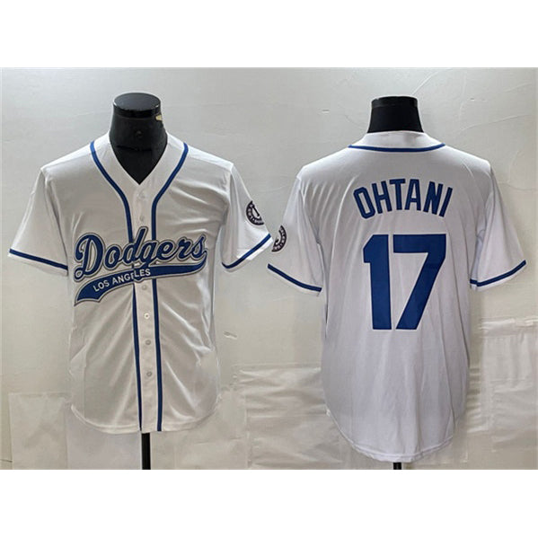 LA.Dodgers #17 Shohei Ohtani White Cool Base With Patch Stitched Jersey