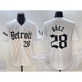 D.Tigers #28 Javier Baez White Motor Gothic Edition Vapor Premier Limited Stitched Jersey