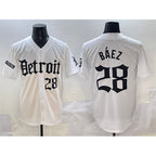 D.Tigers #28 Javier Baez White Motor Gothic Edition Vapor Premier Limited Stitched Jersey