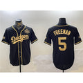 LA.Dodgers #5 Freddie Freeman Black Gold 2024 World Series Patch And Champions Patch Cool Base Stitched Jersey