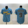 M.Brewers #9 Bob Uecker Powder Blue City Connect With Patch Cool Base Stitched Jersey