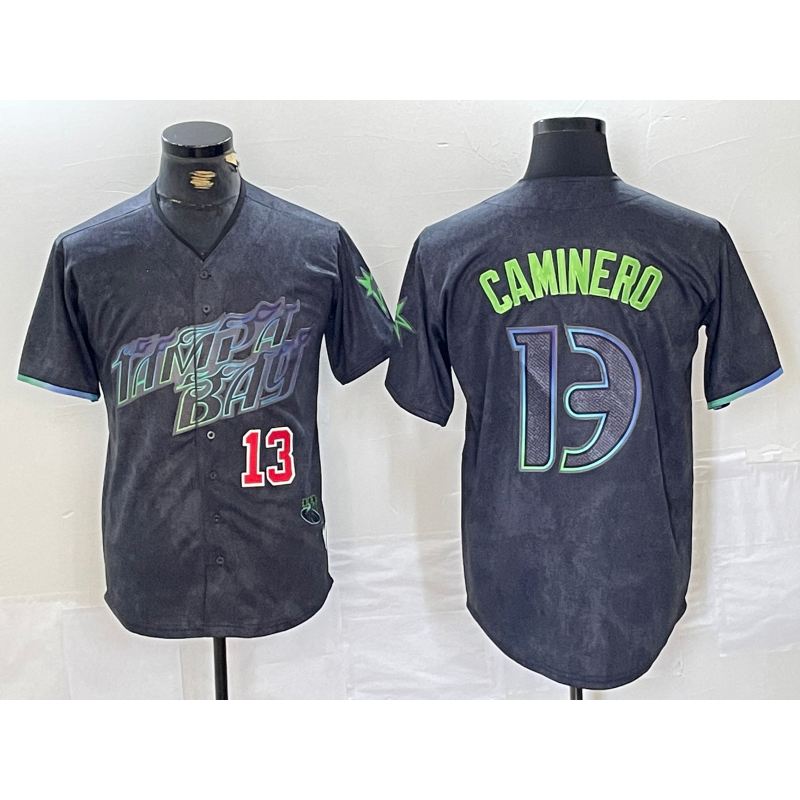 TB.Rays #13 Junior Caminero Number Charcoal 2024 City Connect Limited 2 Stitched Jersey