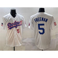 LA.Dodgers #5 Freddie Freeman White With American Flag Patch Limited Stitched Jersey