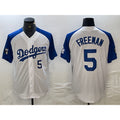 LA.Dodgers #5 Freddie Freeman Number White Blue Fashion Stitched Cool Base 2 Limited Jersey