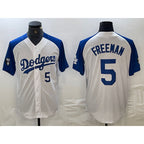 LA.Dodgers #5 Freddie Freeman Number White Blue Fashion Stitched Cool Base 2 Limited Jersey
