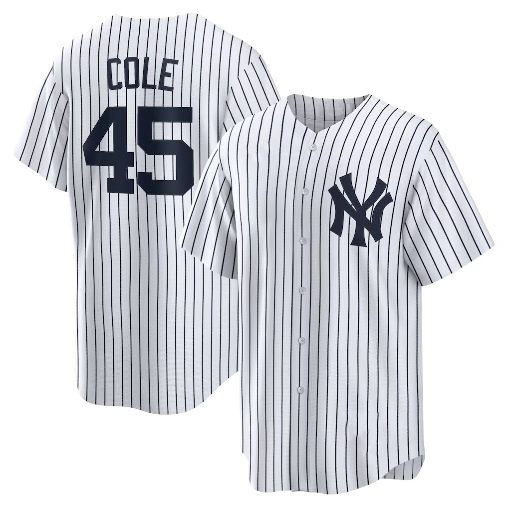 NY.Yankees #45 Gerrit Cole White Home Replica Player 2 Name Jersey