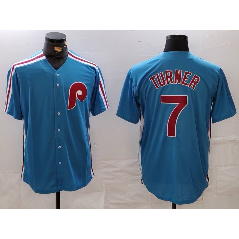 P.Phillies #7 Trea Turner Blue Cooperstown Throwback Cool Base Jersey
