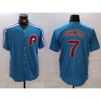 P.Phillies #7 Trea Turner Blue Cooperstown Throwback Cool Base Jersey