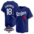 LA.Dodgers #18 Yoshinobu Yamamoto Royal 2024 World Series Champions Alternate Limited Stitched Jersey