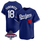 LA.Dodgers #18 Yoshinobu Yamamoto Royal 2024 World Series Champions Alternate Limited Stitched Jersey