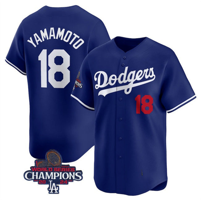 LA.Dodgers #18 Yoshinobu Yamamoto Royal 2024 World Series Champions Alternate Limited Stitched Jersey